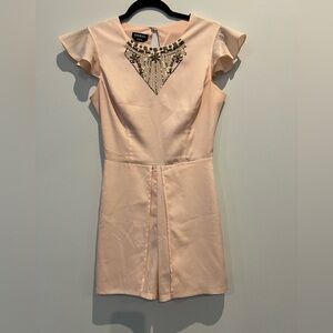 Bebe Blush Pink Romper Short Sleeve Beaded Size 4